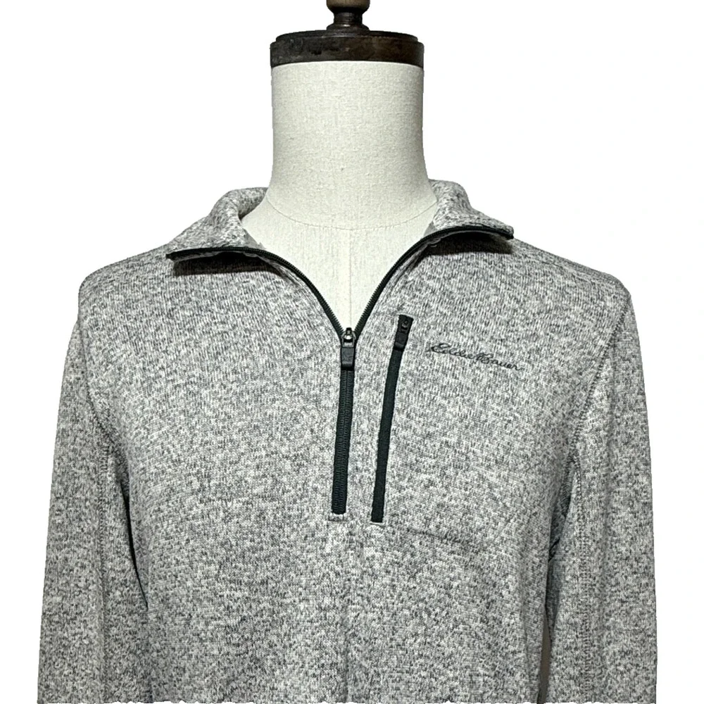 Eddie Bauer Sweater Mens Medium Gray Fleece 1/4‎ Zip Pullover Outdoors Hiking